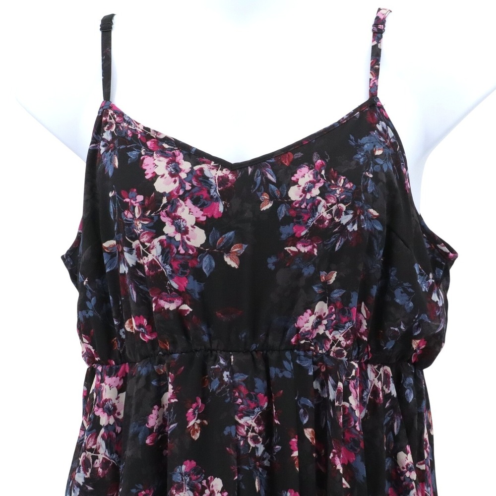 Torrid Floral Chiffon Midi Dress 1X Black Pink Empire Waist Pockets Plus - Picture 5 of 11